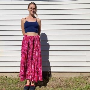 Bright pink silk maxi skirt